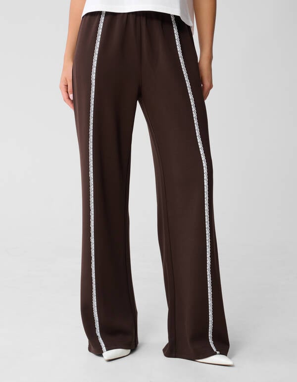 Kanten Wide Leg Broek Bruin SHOEBY WOMEN