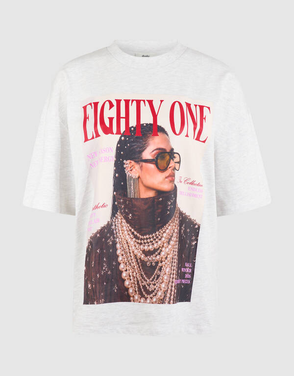 Oversized Magazine Artwork T-shirt Lichtgrijs SHOEBY WOMEN