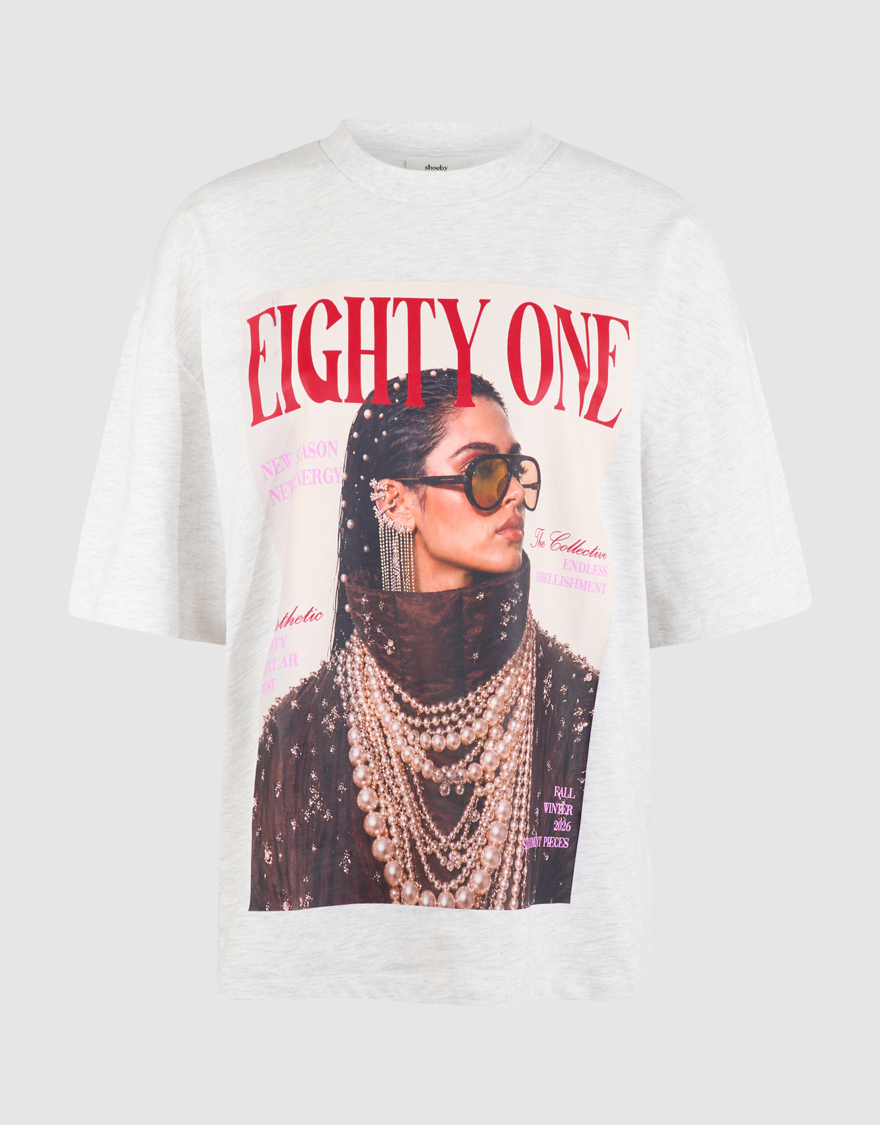 Oversized Magazine Artwork T-shirt Lichtgrijs SHOEBY WOMEN