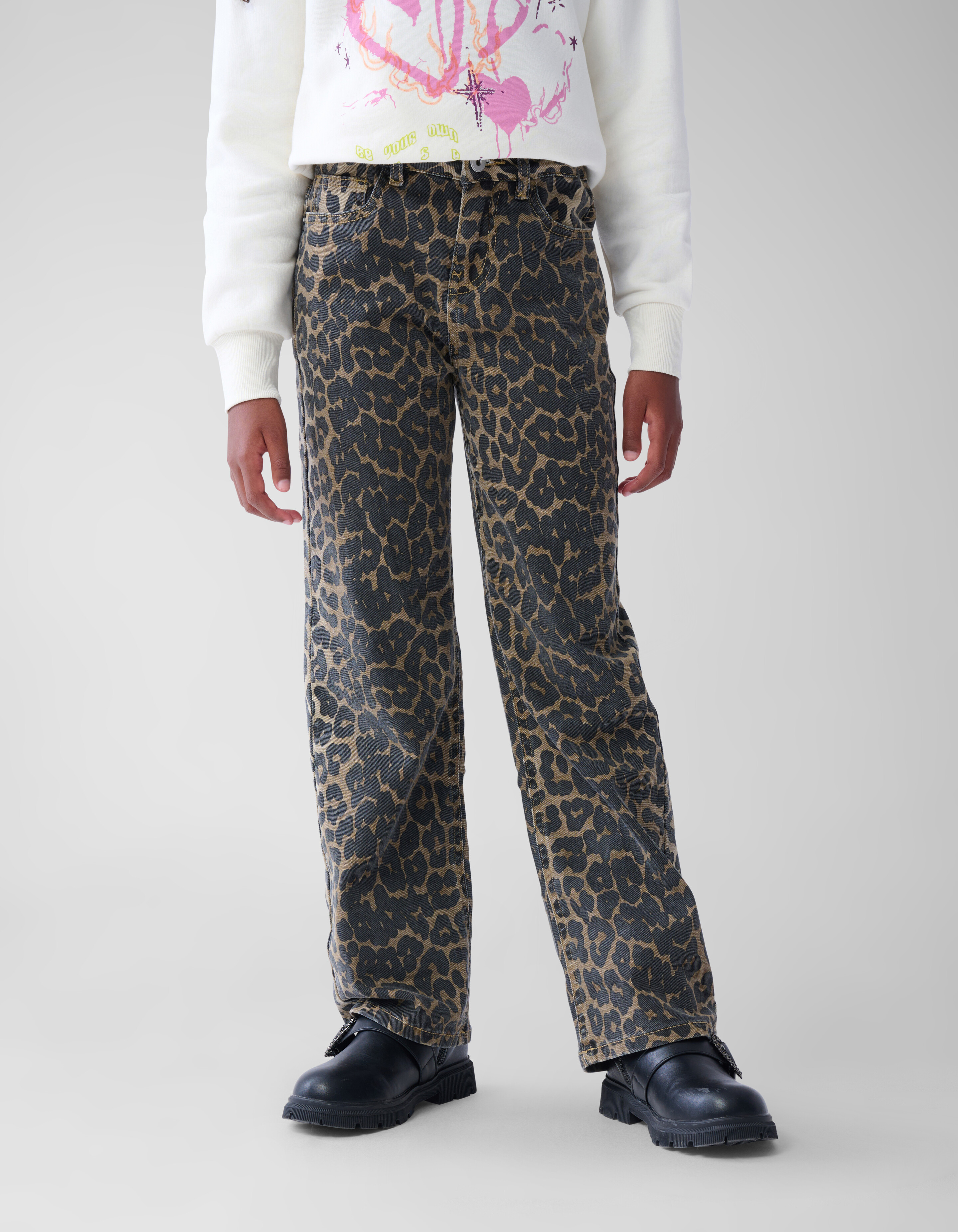 Leopard Straight Fit Broek Bruin SHOEBY GIRLS