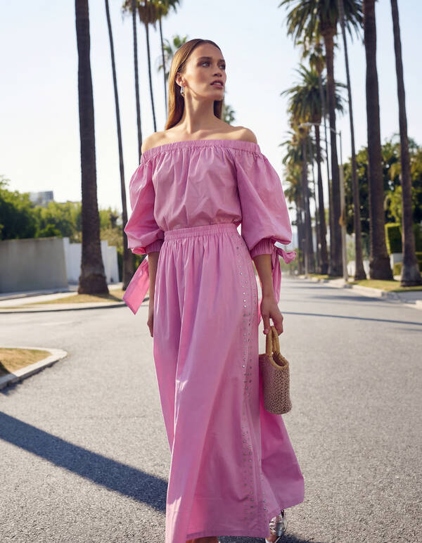 Poplin Studs Maxi Rok Roze SHOEBY WOMEN
