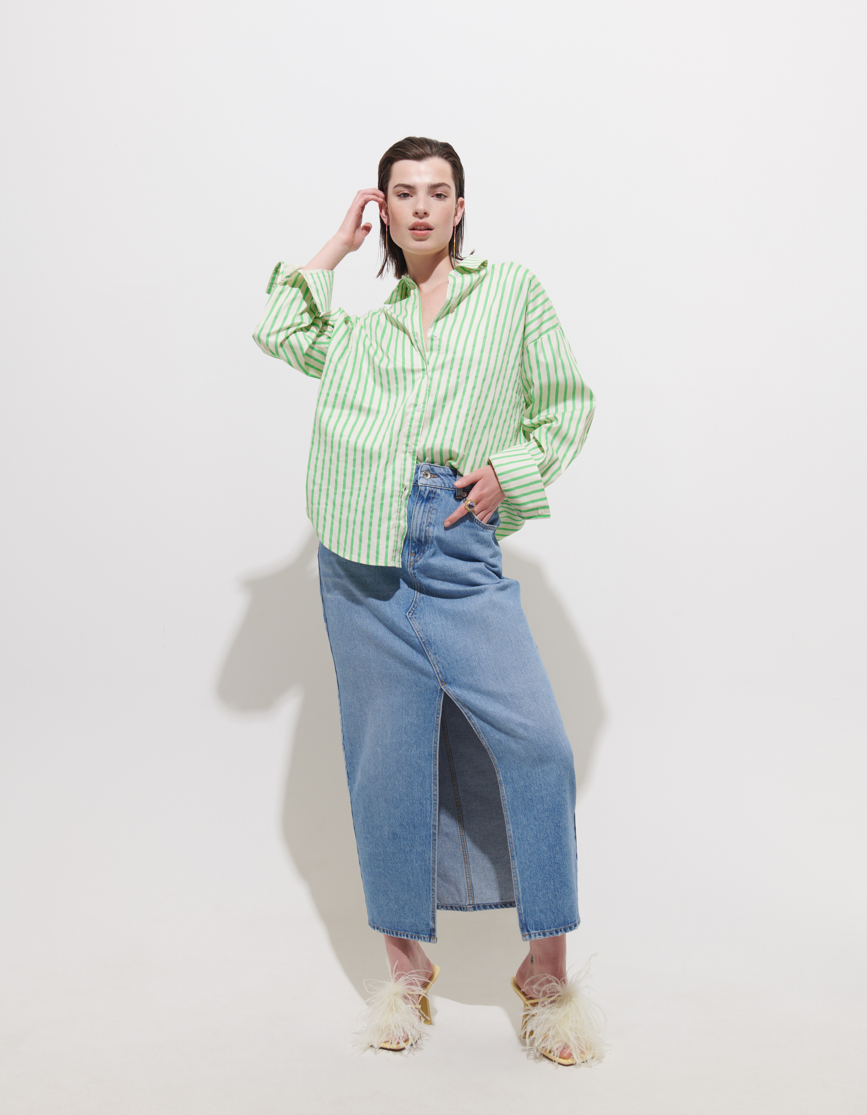 Pinstripe Blouse Groen SHOEBY WOMEN