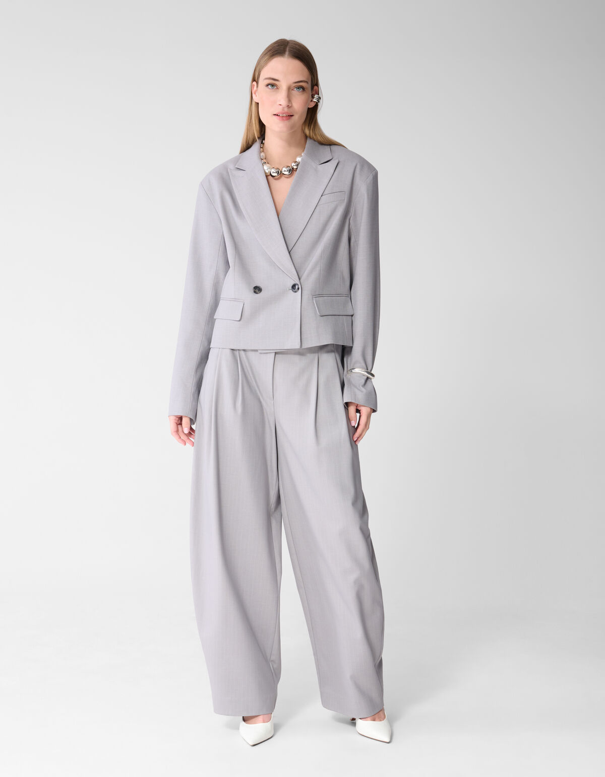 Tapered Pinstripe Blazer Lichtgrijs SHOEBY WOMEN