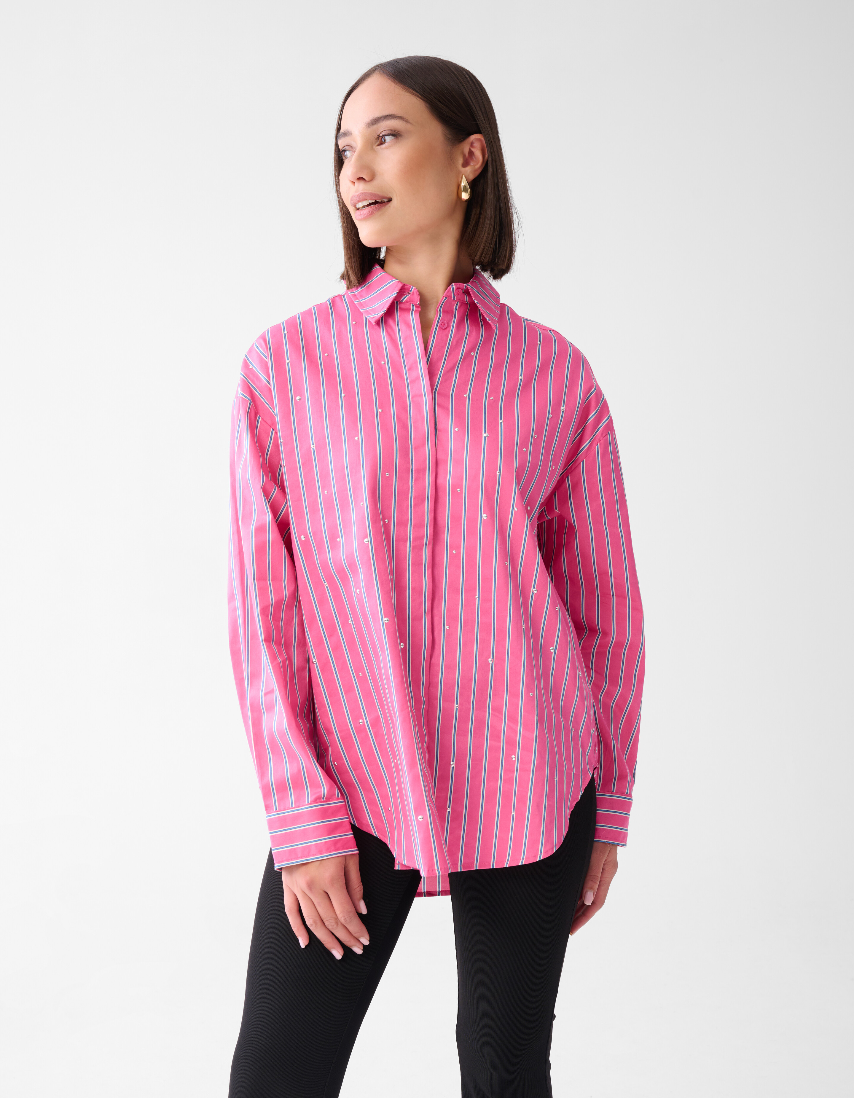 Pinstripe Studs Blouse Roze SHOEBY WOMEN