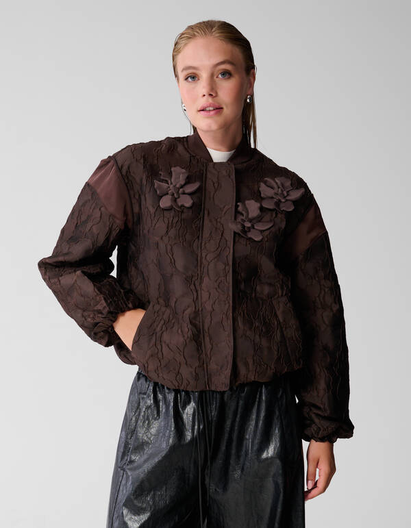 Flower Jacquard Bomber Donkerbruin SHOEBY WOMEN