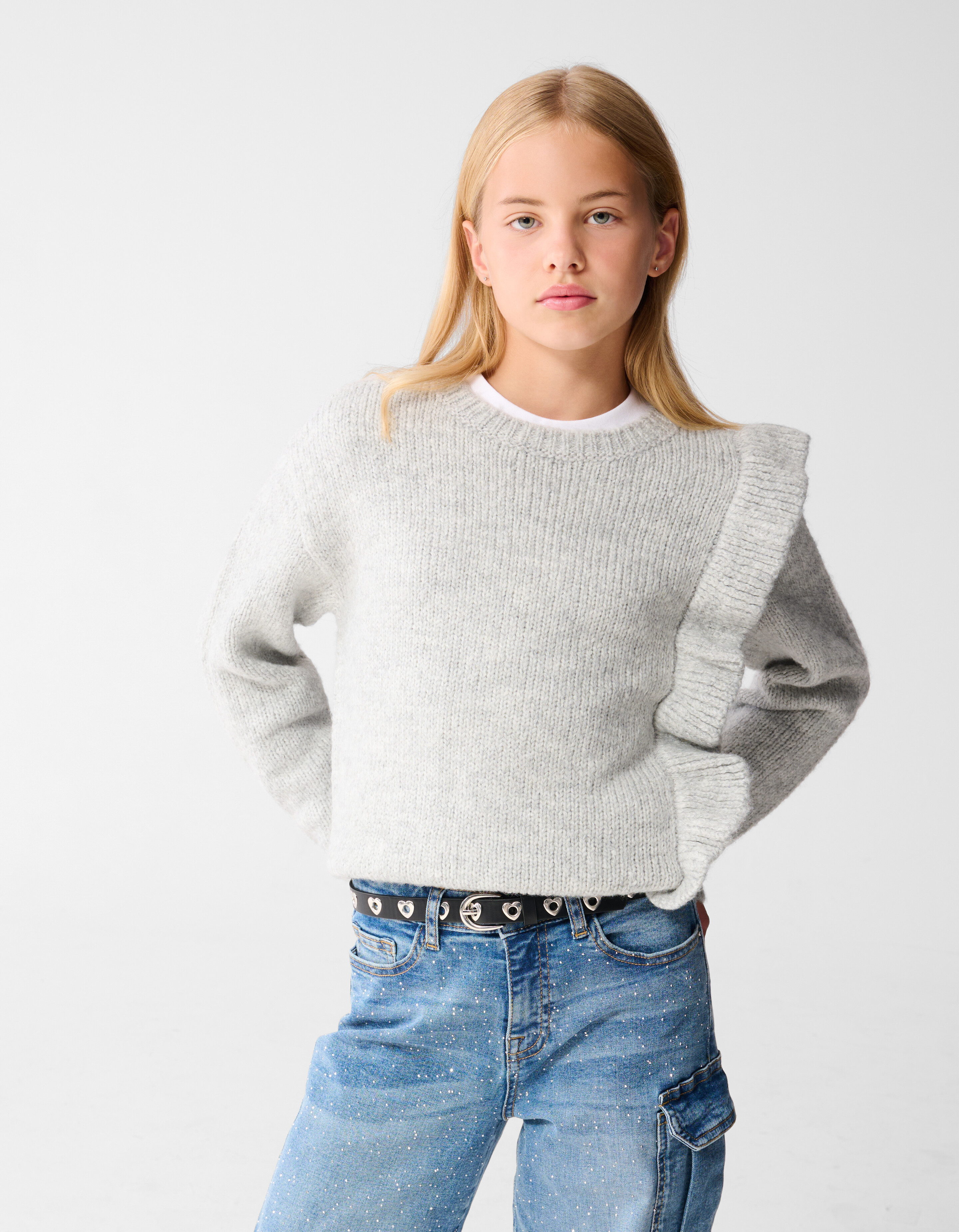 Ruffle Trui Lichtgrijs SHOEBY GIRLS