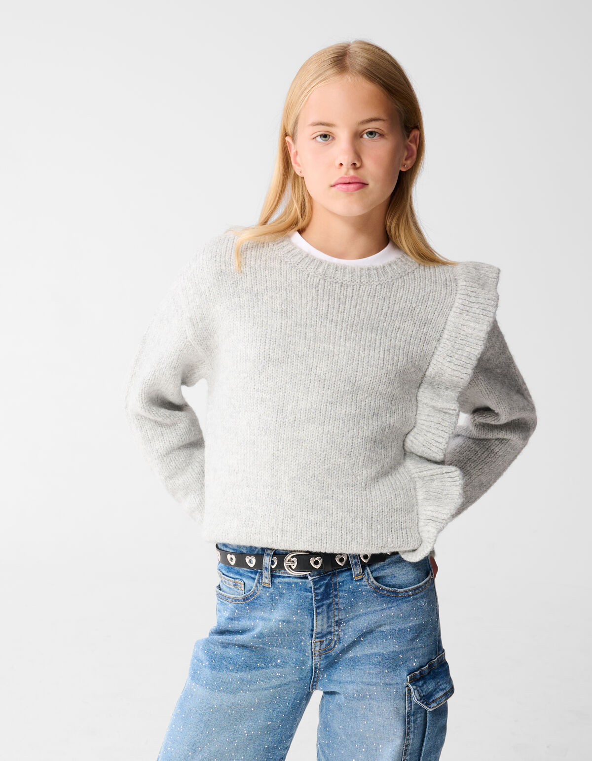 Ruffle Trui Lichtgrijs SHOEBY GIRLS