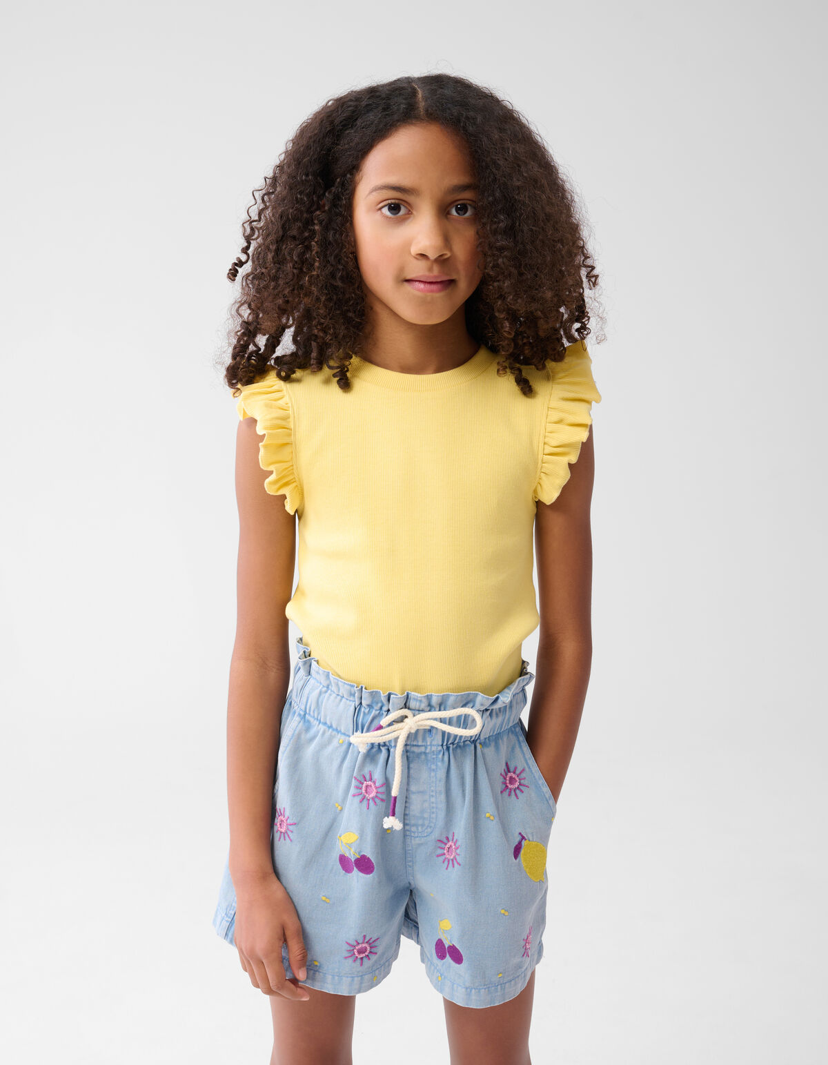 Ruffle Rib Top Lichtgeel SHOEBY GIRLS