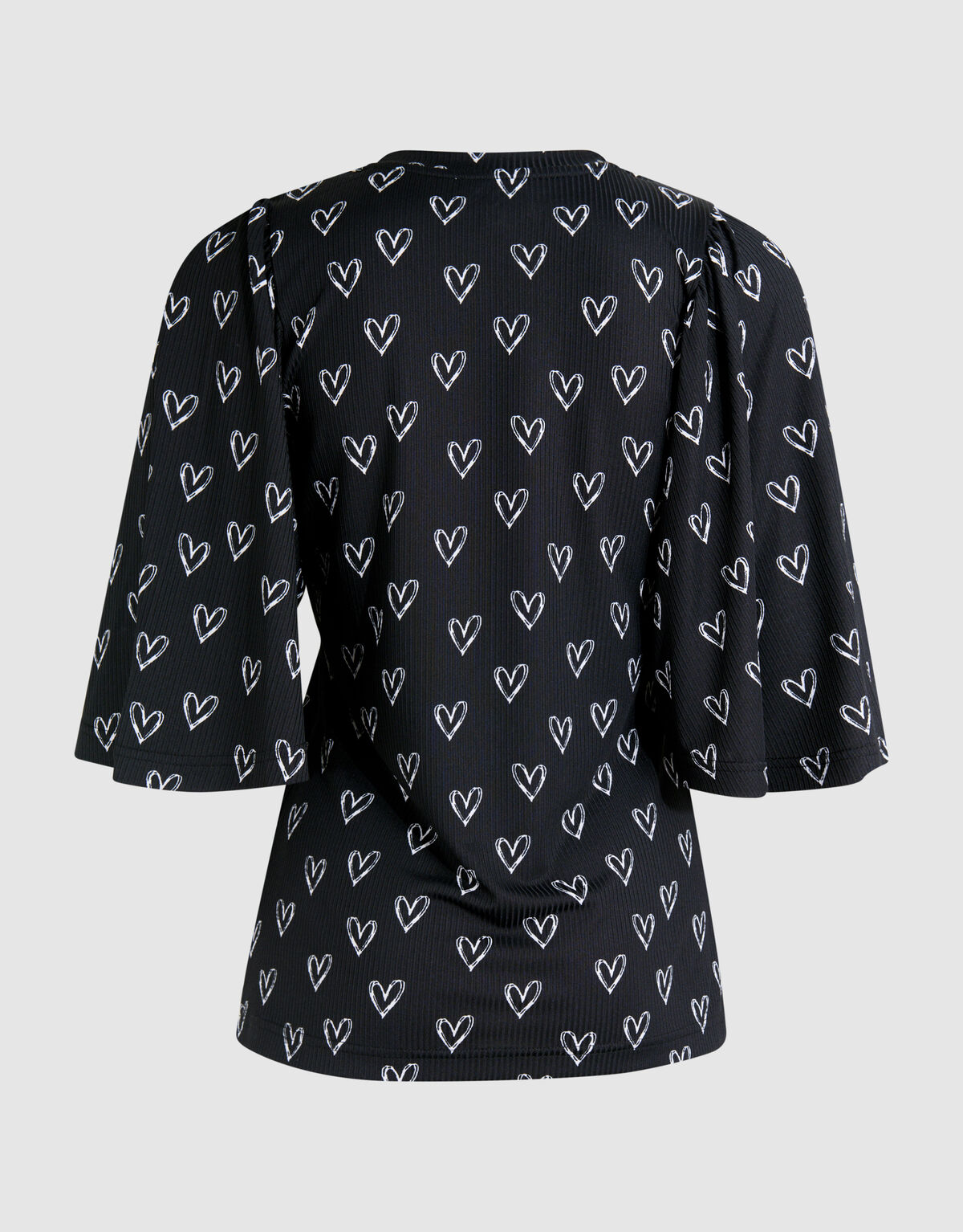 Heart Printed Rib Jersey Top Zwart SHOEBY WOMEN