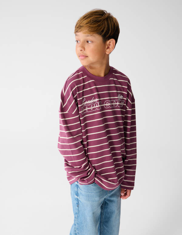 Striped Longsleeve T-shirt Donkerrood SHOEBY BOYS