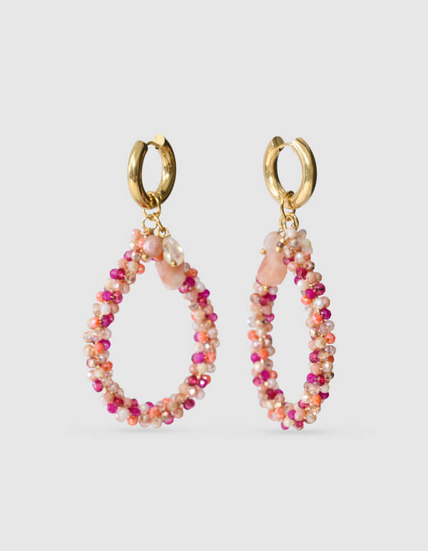 Beaded Hoop Oorbellen Donkerrood SHOEBY ACCESSOIRES