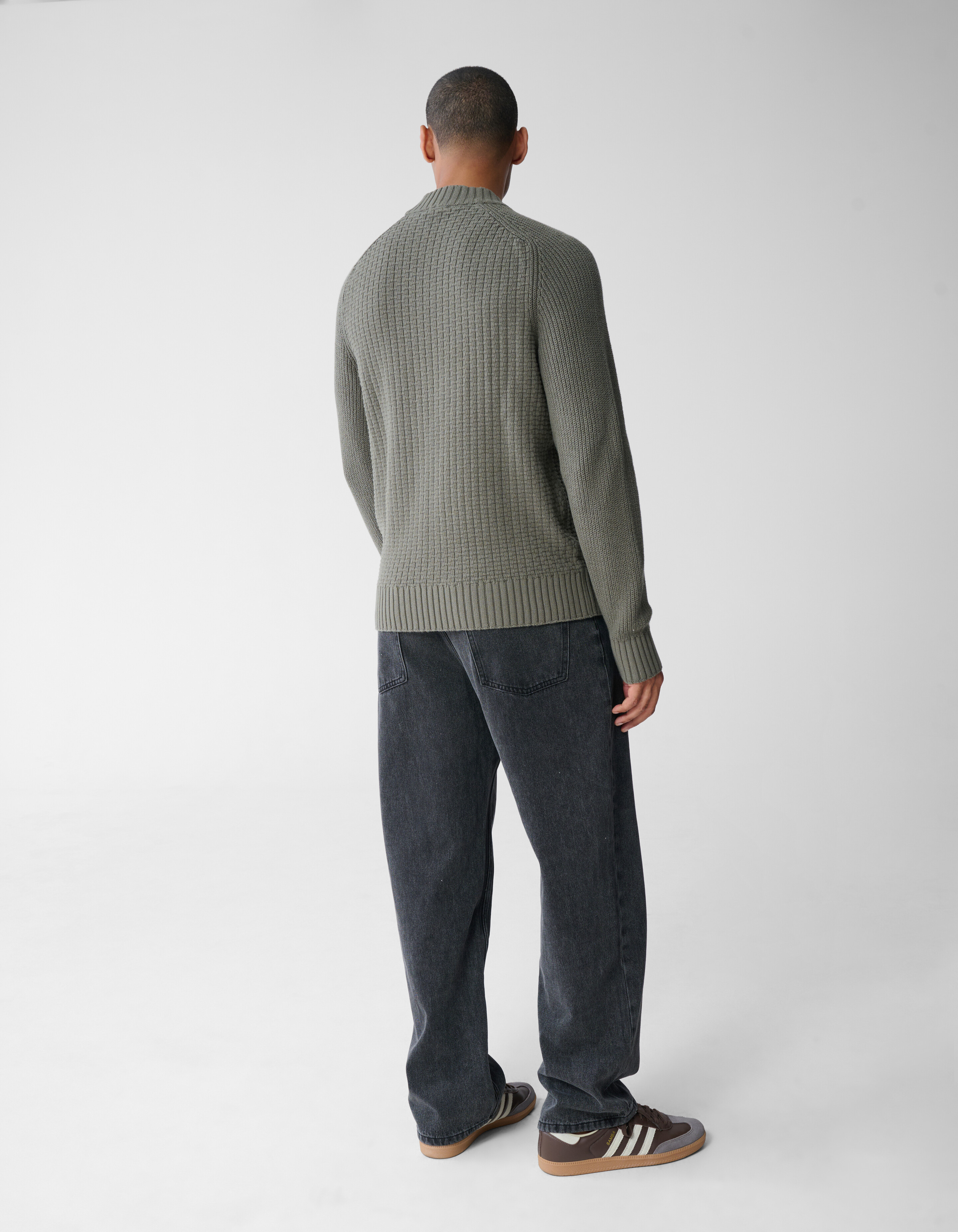 Structuur Knit Sweater Donkergroen SHOEBY MEN