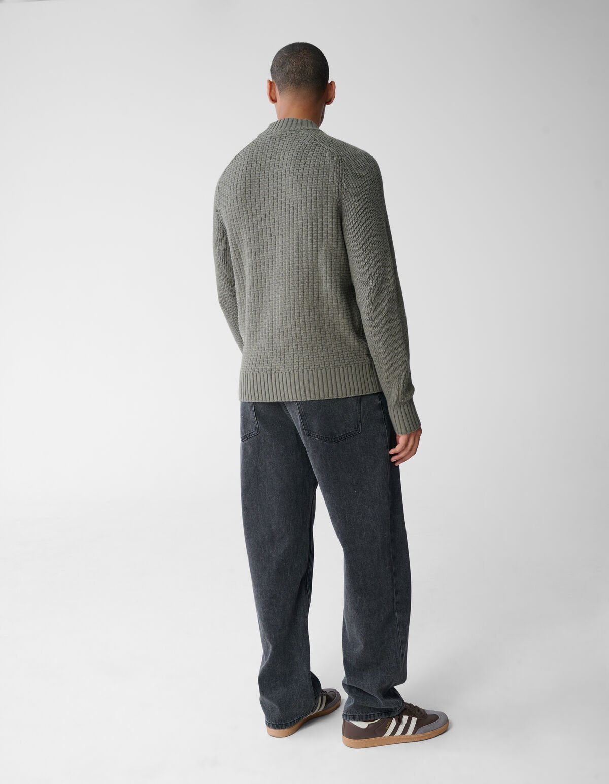Structuur Knit Sweater Donkergroen SHOEBY MEN