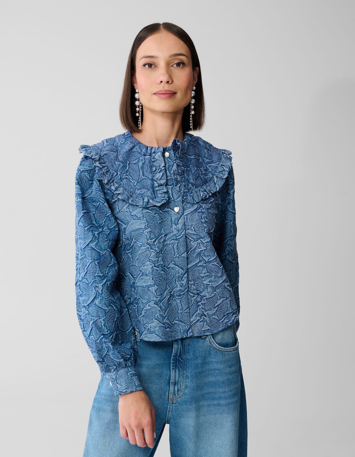 Big Collar Denim Blouse Blauw SHOEBY WOMEN