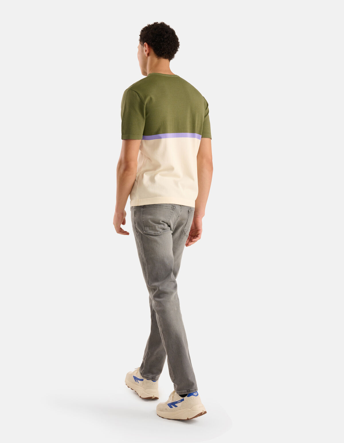 Gebreid Colorblock T-shirt Olijfgroen SHOEBY MEN