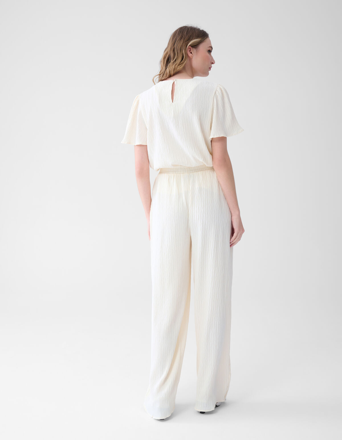 Crinkle Wide Leg Broek Gebroken Wit SHOEBY WOMEN