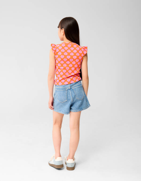 Schelpen Ruffle Rib Top Oranje SHOEBY GIRLS