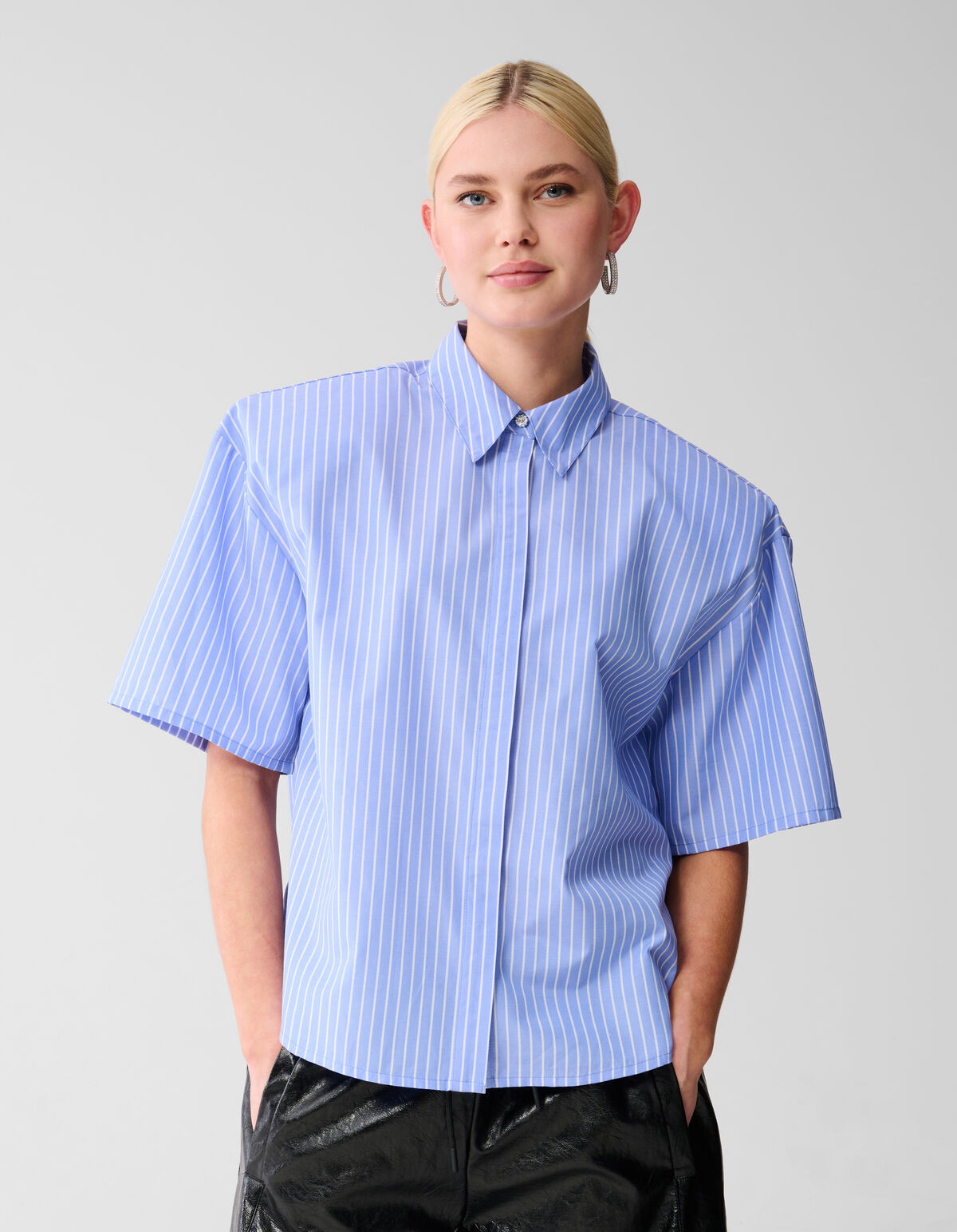 Oversized Pinstripe Blouse Lichtblauw SHOEBY WOMEN