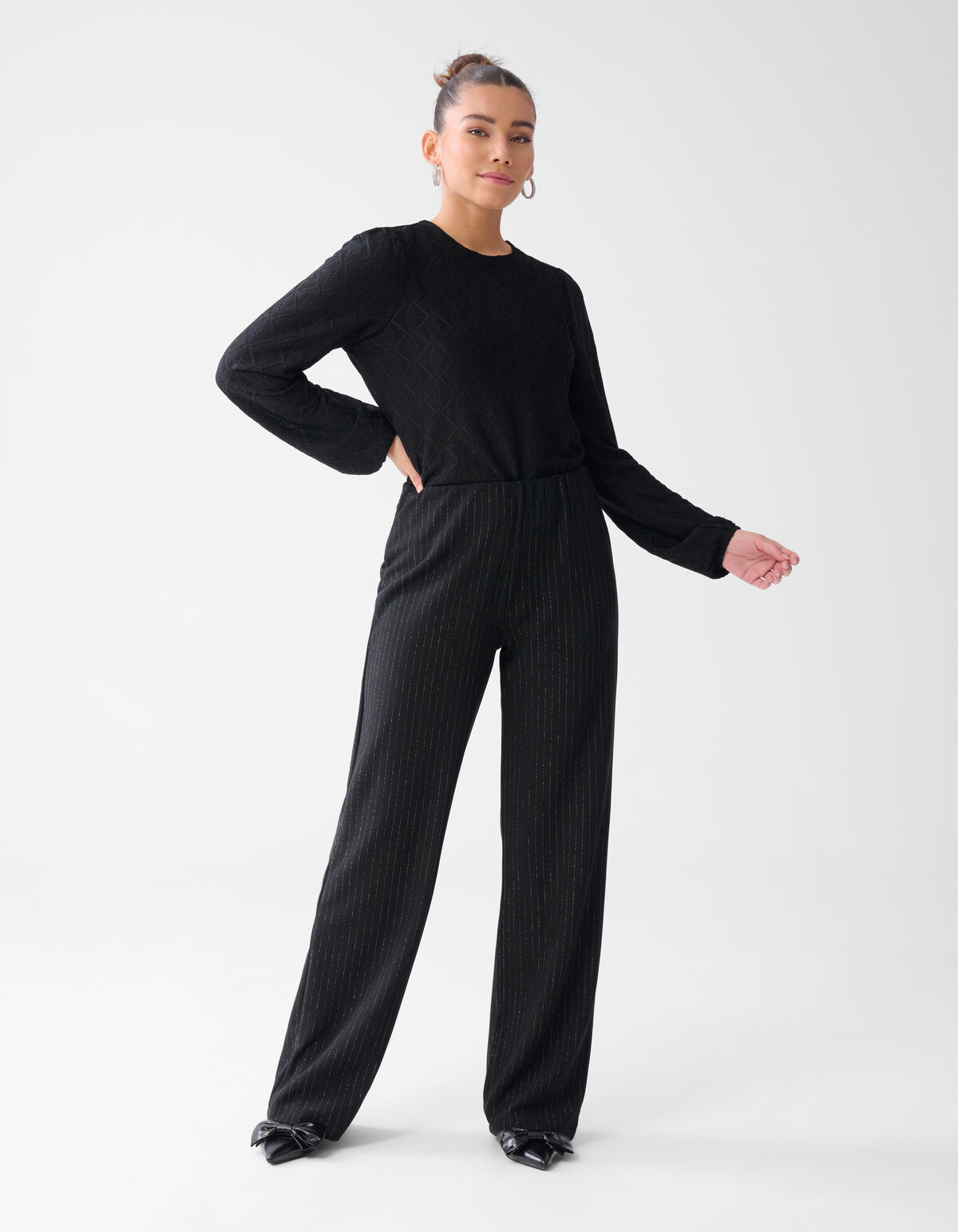 Lurex Pinstripe Wide Leg Broek Zwart SHOEBY WOMEN