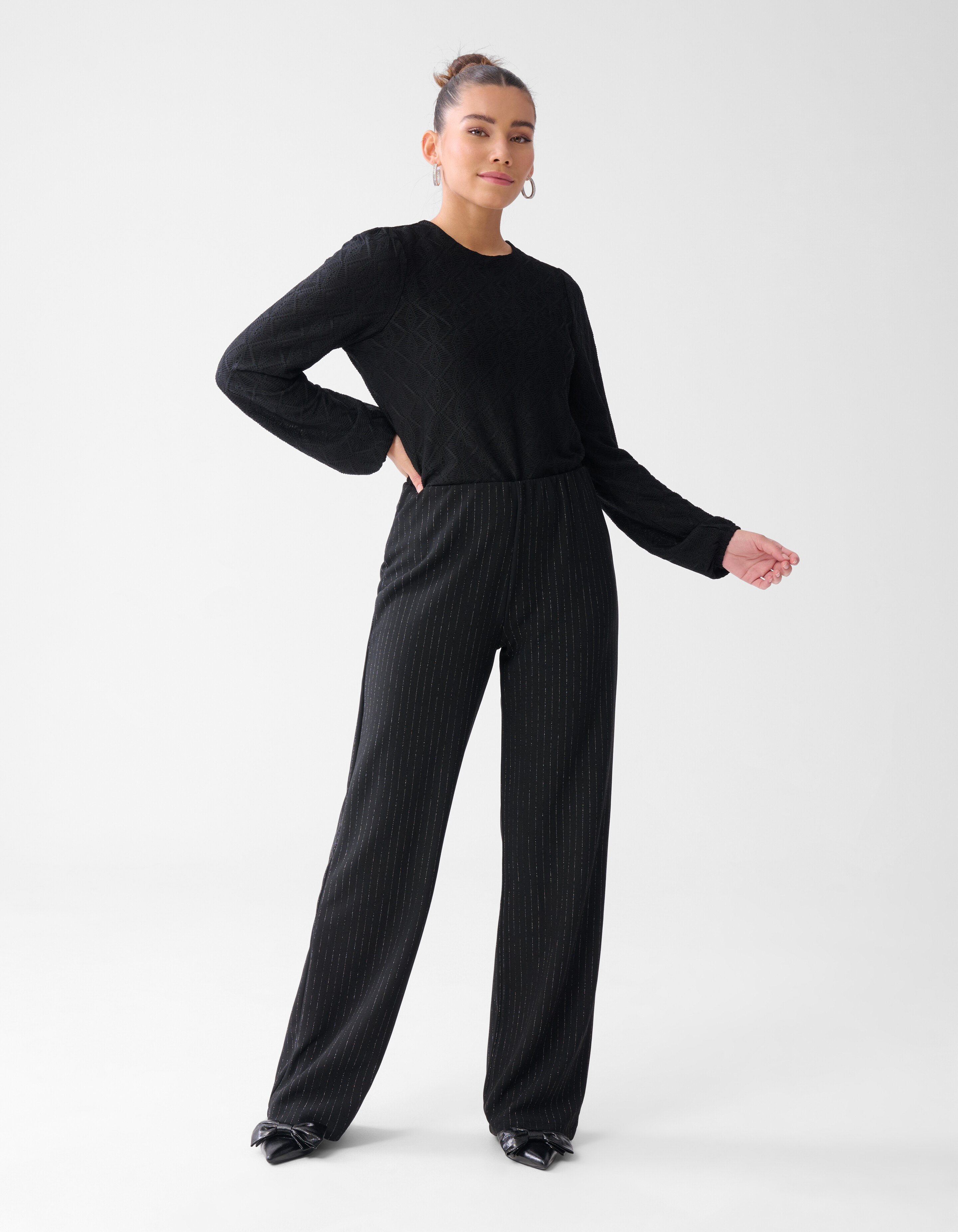 Lurex Pinstripe Wide Leg Broek Zwart SHOEBY WOMEN