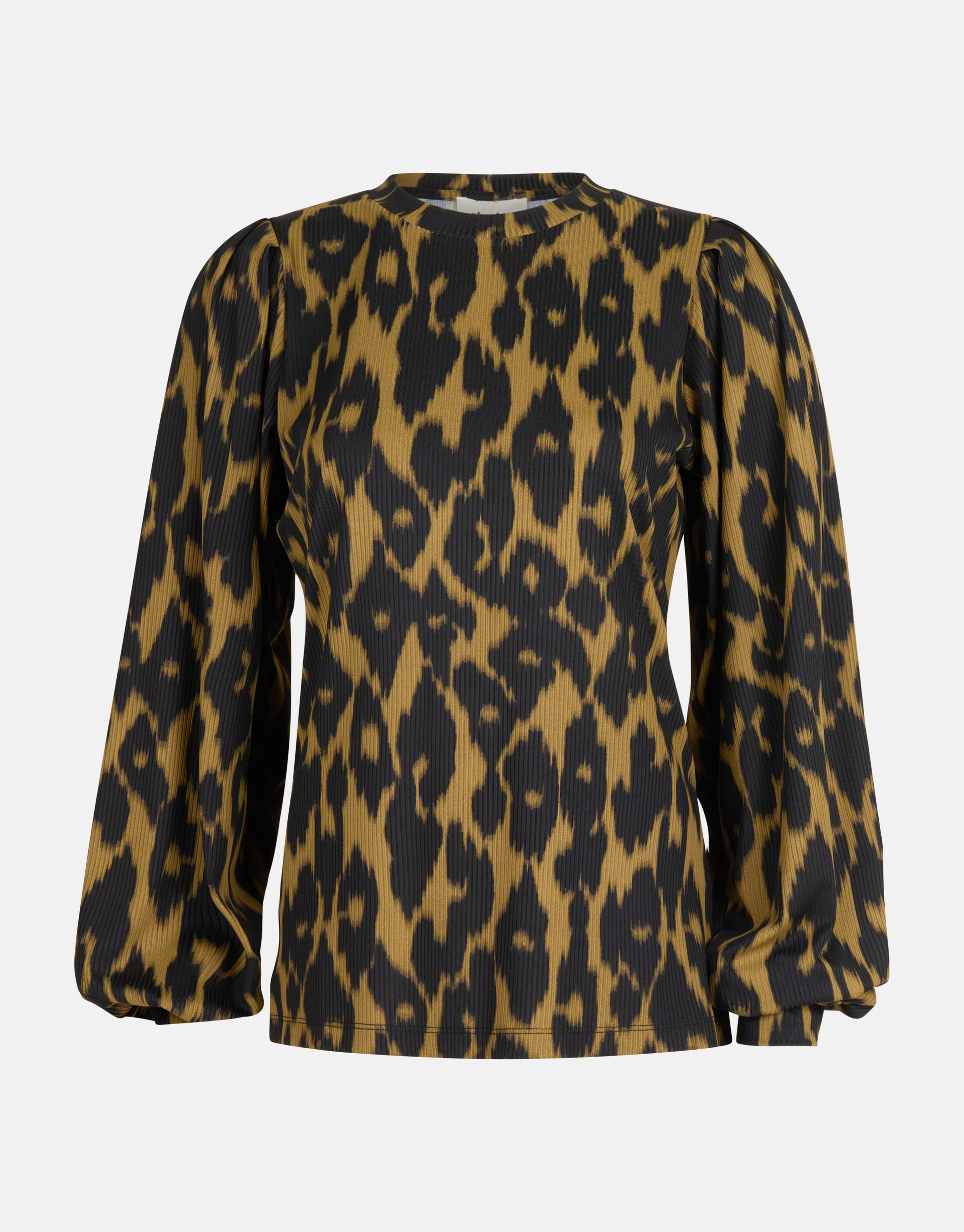 Leopard Rib T-shirt Lange Mouwen Donkergroen SHOEBY WOMEN