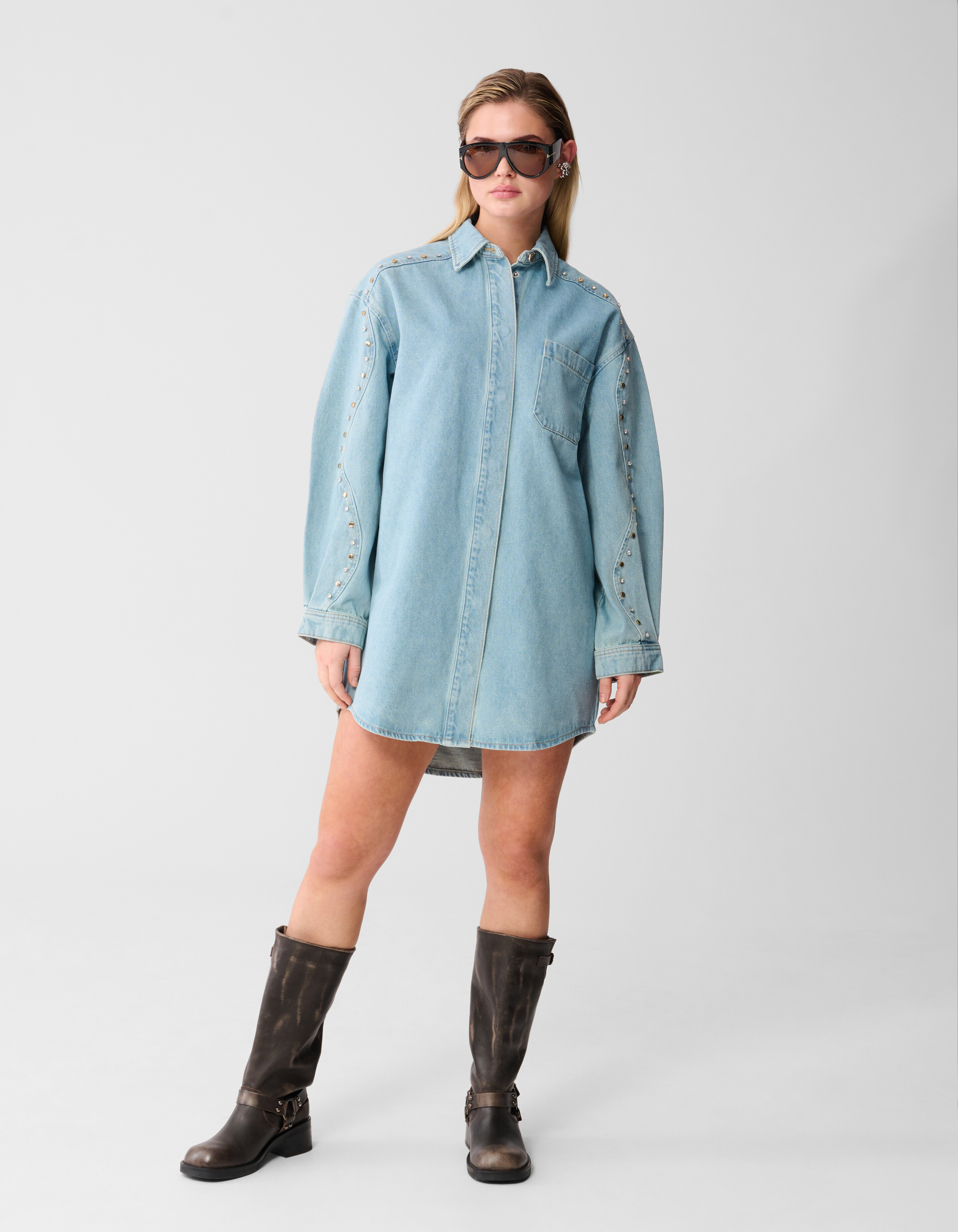 Strass Denim Mini Jurk Bleached SHOEBY WOMEN