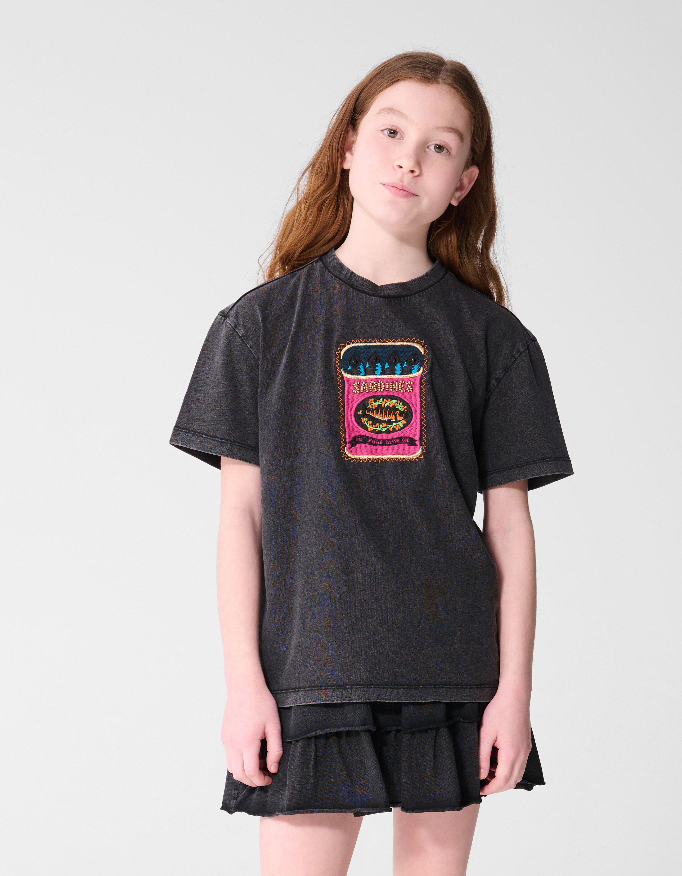 Fish Embroidery T-shirt Donkergrijs SHOEBY GIRLS