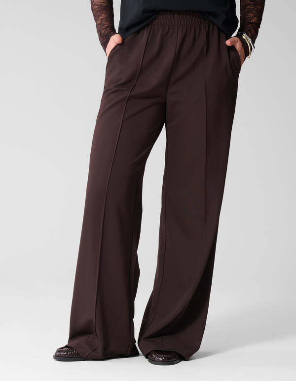 Basic Wide Leg Broek Donkerbruin SHOEBY WOMEN