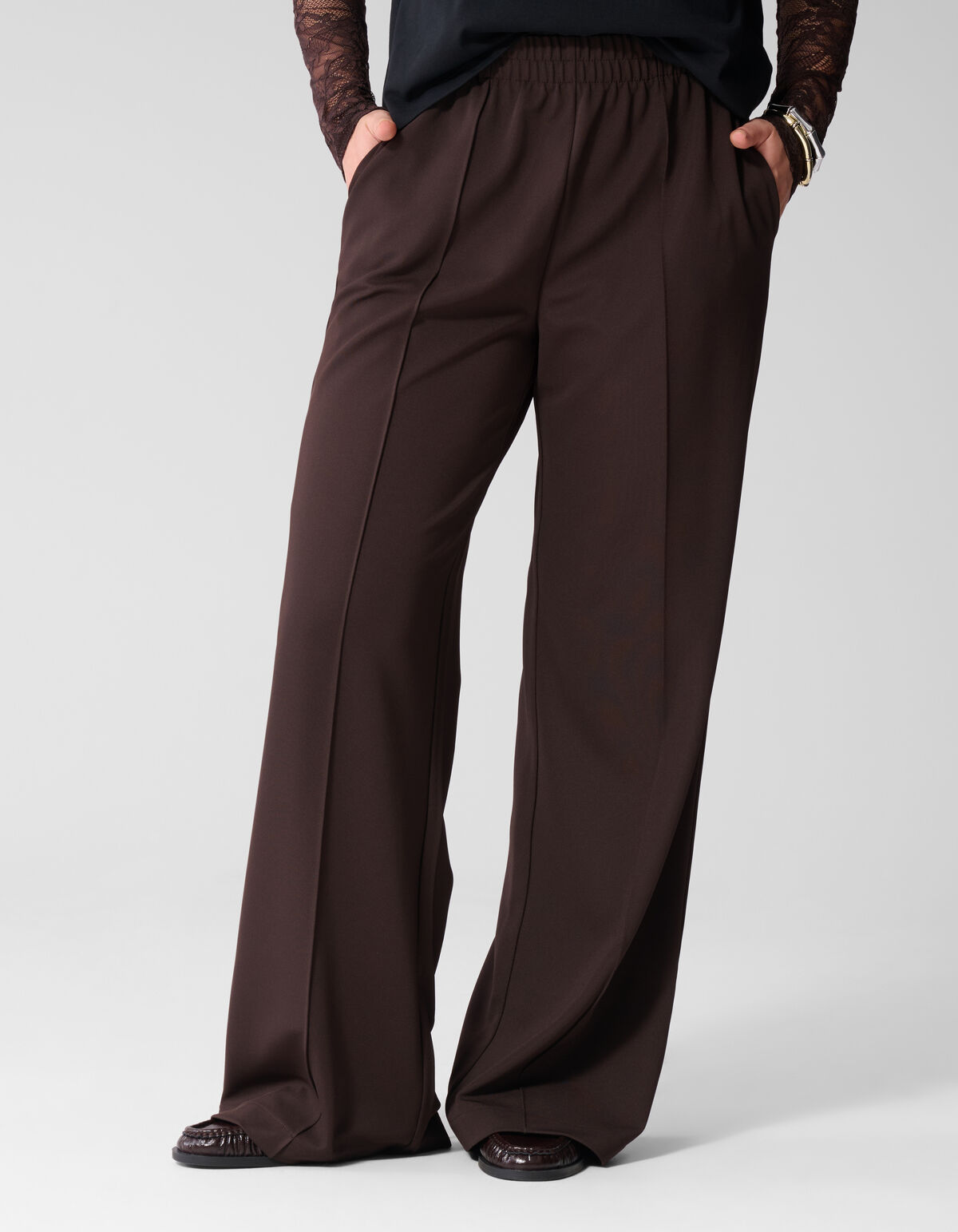 Basic Wide Leg Broek Donkerbruin SHOEBY WOMEN