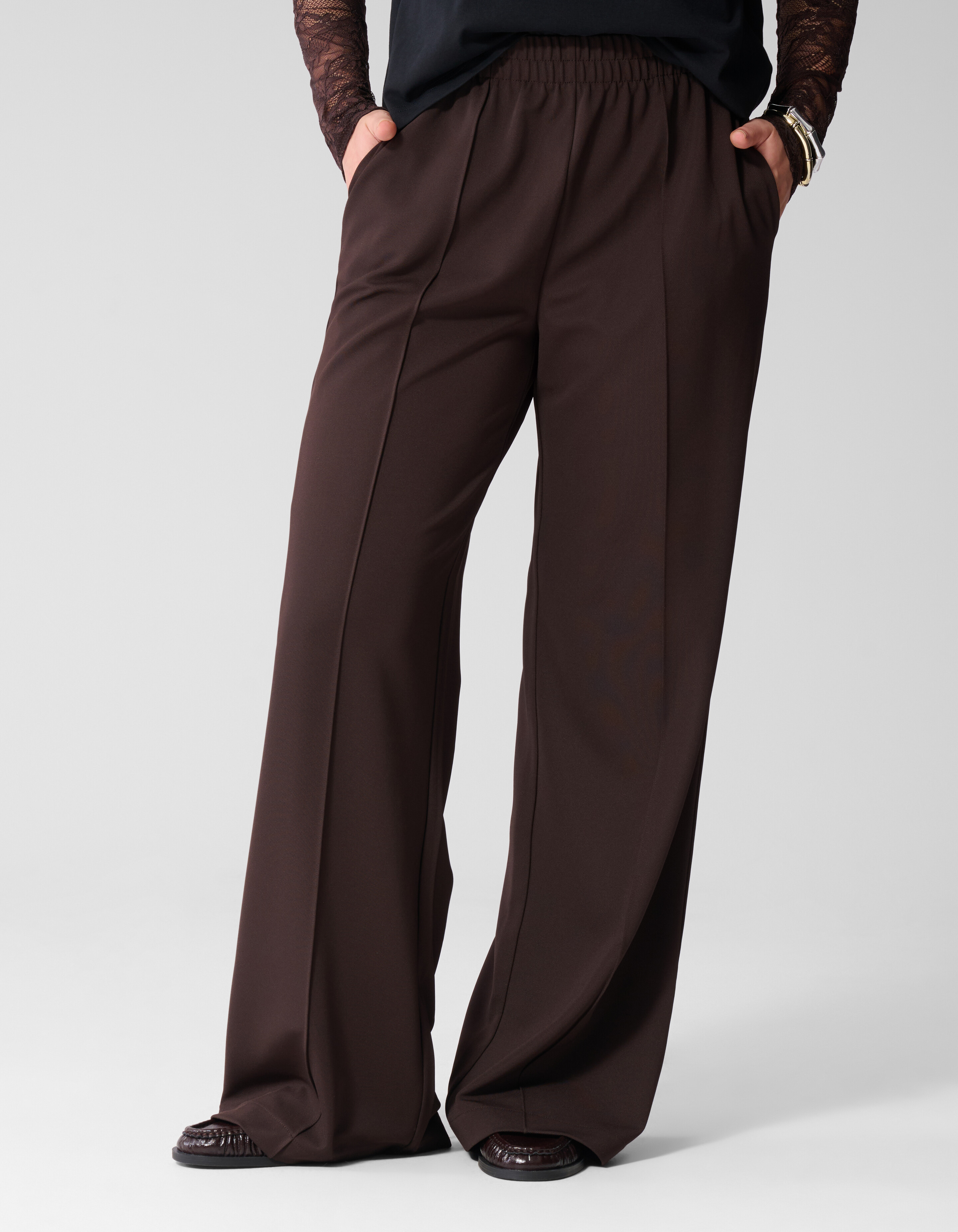 Basic Wide Leg Broek Donkerbruin SHOEBY WOMEN