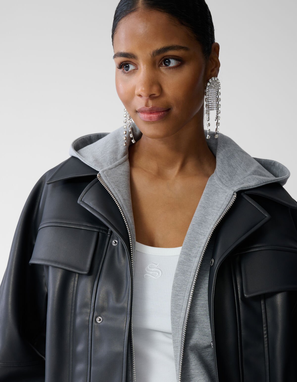 Oversized Vegan Leren Jack Zwart By Fred SHOEBY WOMEN