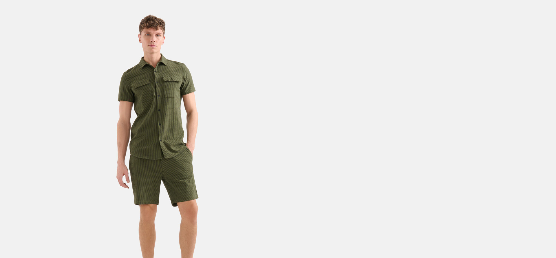 Gestreepte Seersucker Short Groen SHOEBY MEN