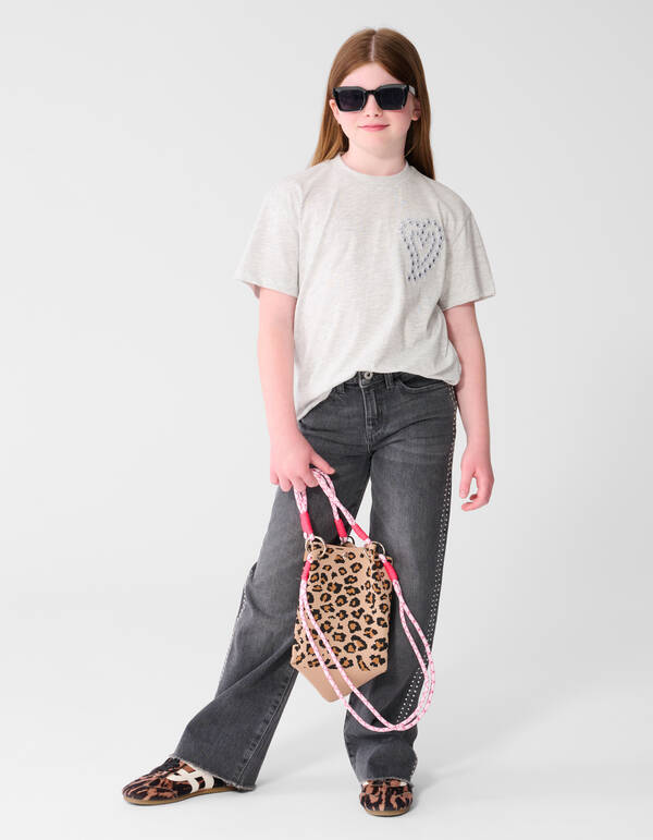 Stud Wide Leg Fit Jeans Donkergrijs SHOEBY GIRLS