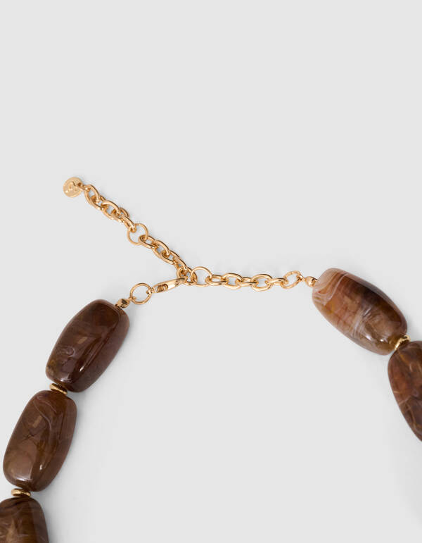 Square Beaded Heart Ketting Bruin SHOEBY ACCESSOIRES