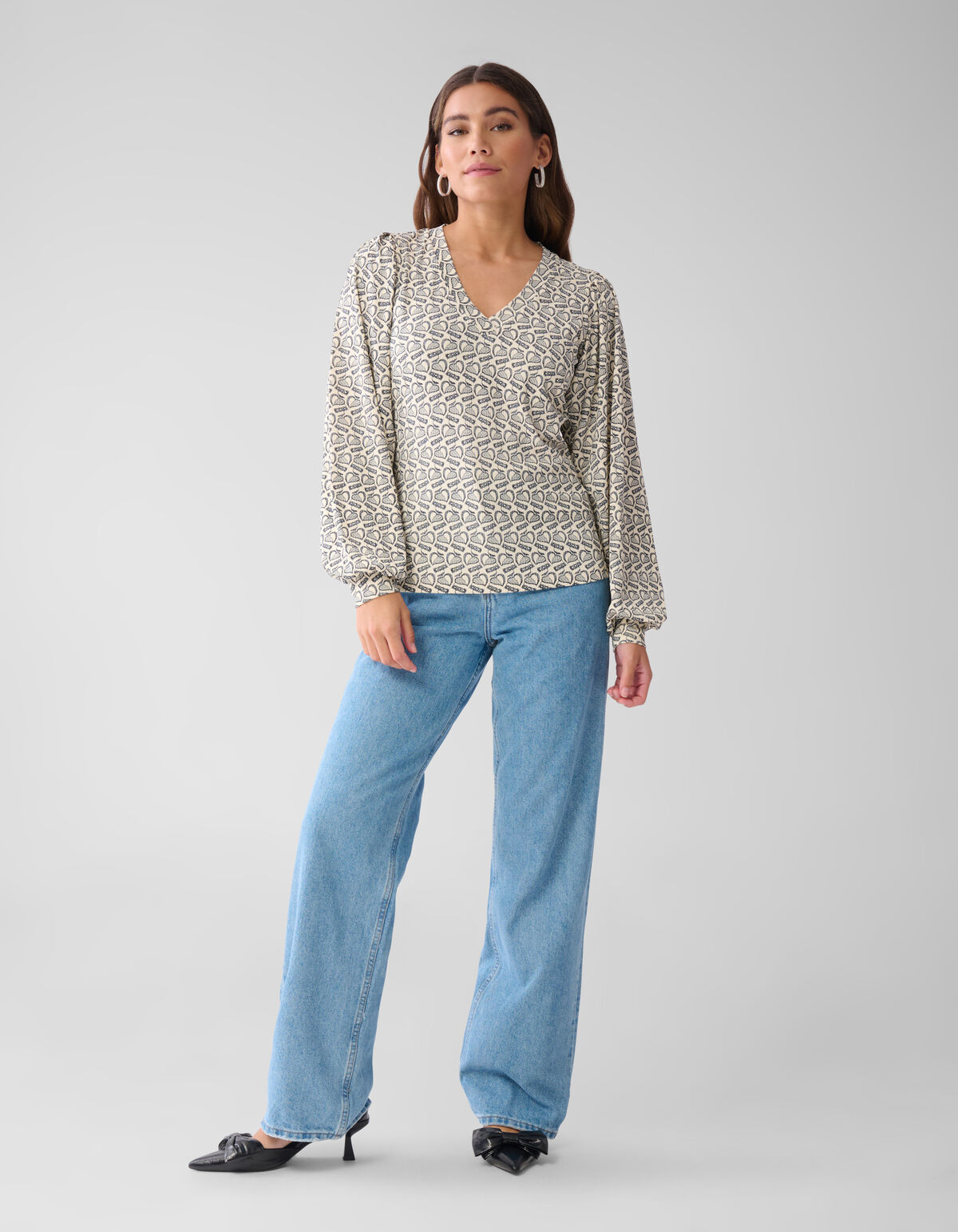 Printed Rib Jersey Top Gebroken Wit SHOEBY WOMEN