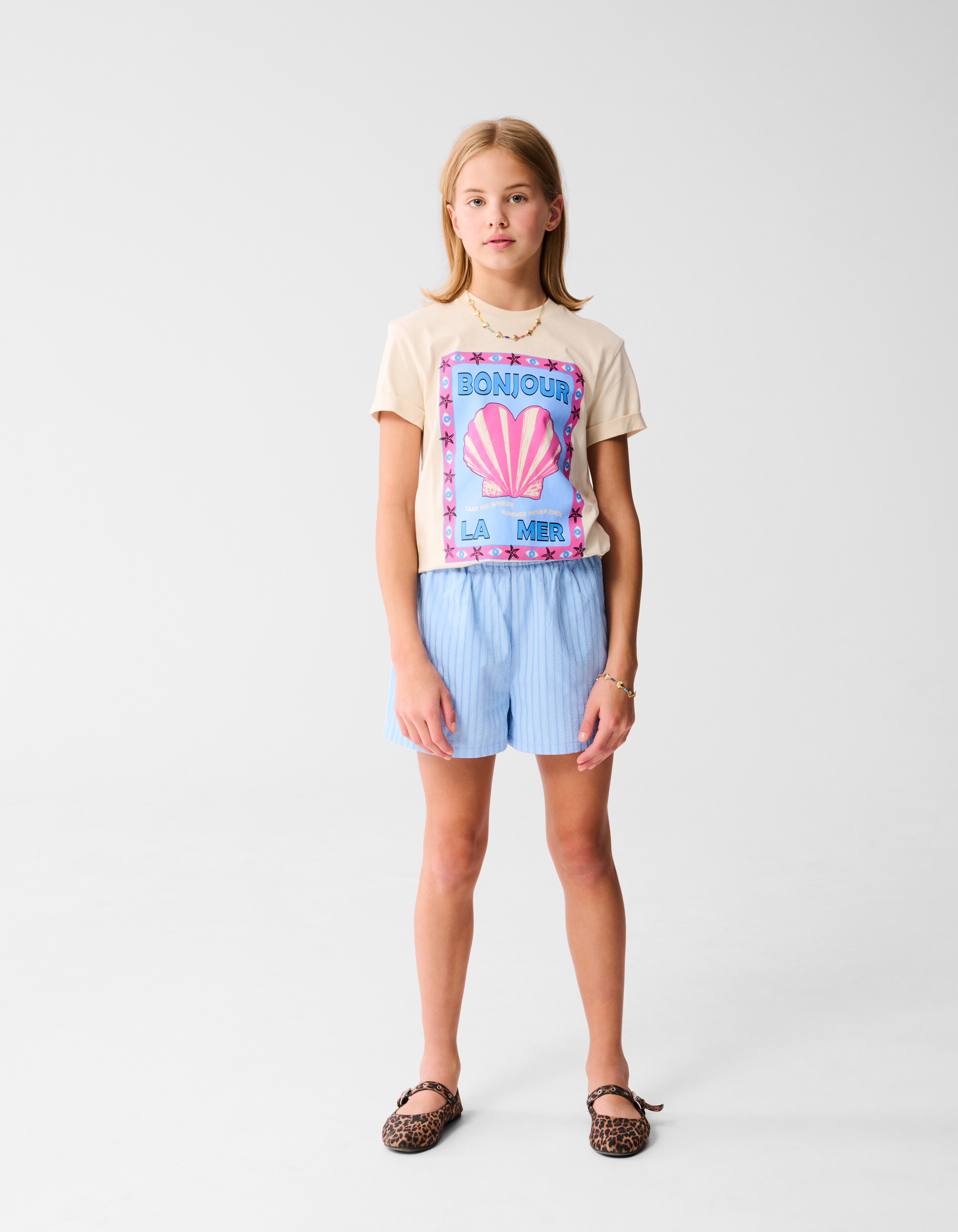 Bonjour Artwork T-shirt Gebroken Wit SHOEBY GIRLS