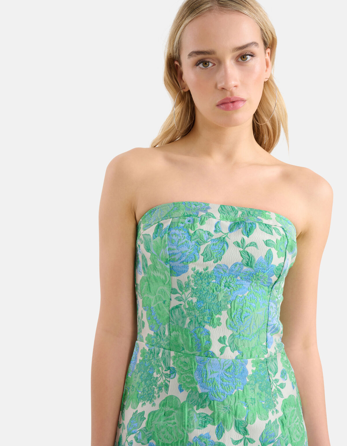 Strapless Jacquard Jurk Groen SHOEBY WOMEN