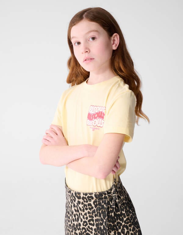 Bisous Glitter Artwork T-shirt Lichtgeel SHOEBY GIRLS