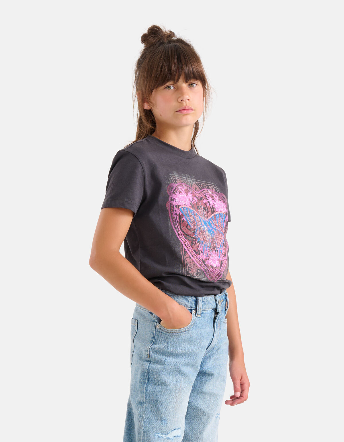 Vlinder Artwork T-shirt Donkergrijs SHOEBY GIRLS