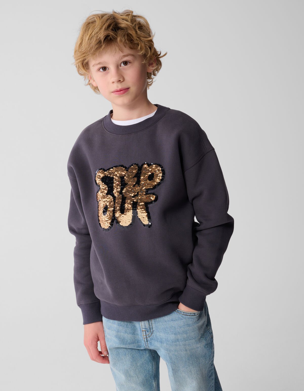 Two Way Sequin Sweater Donkergrijs SHOEBY BOYS