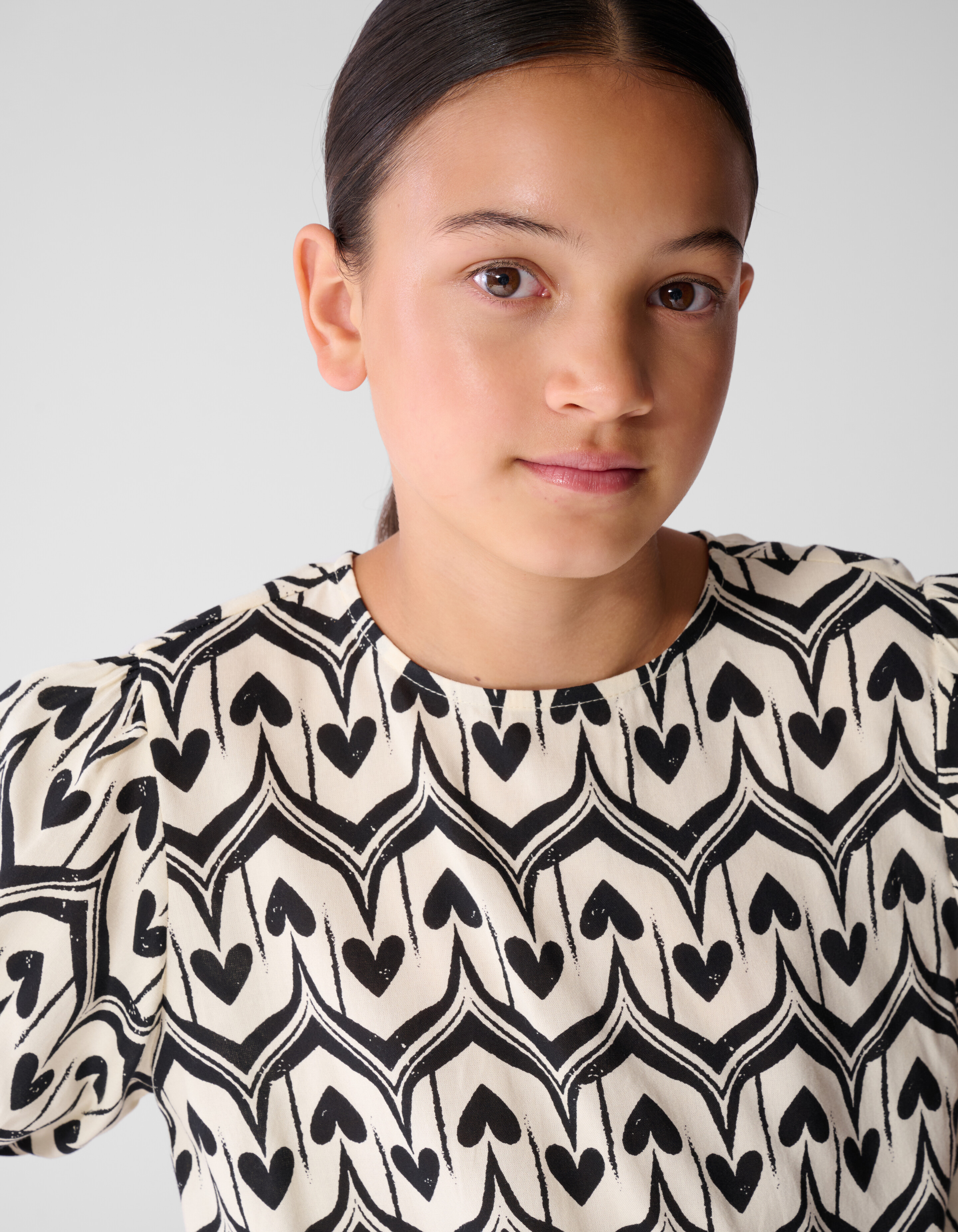 Heart Print Top Gebroken Wit/Zwart SHOEBY GIRLS