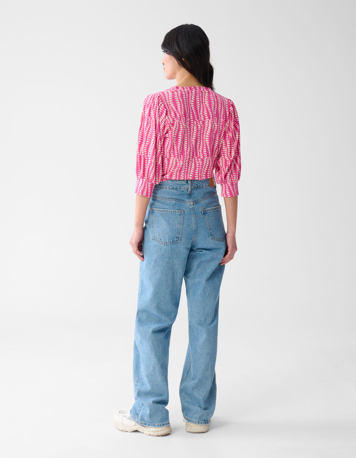 Printed Rib Jersey Top Roze SHOEBY WOMEN