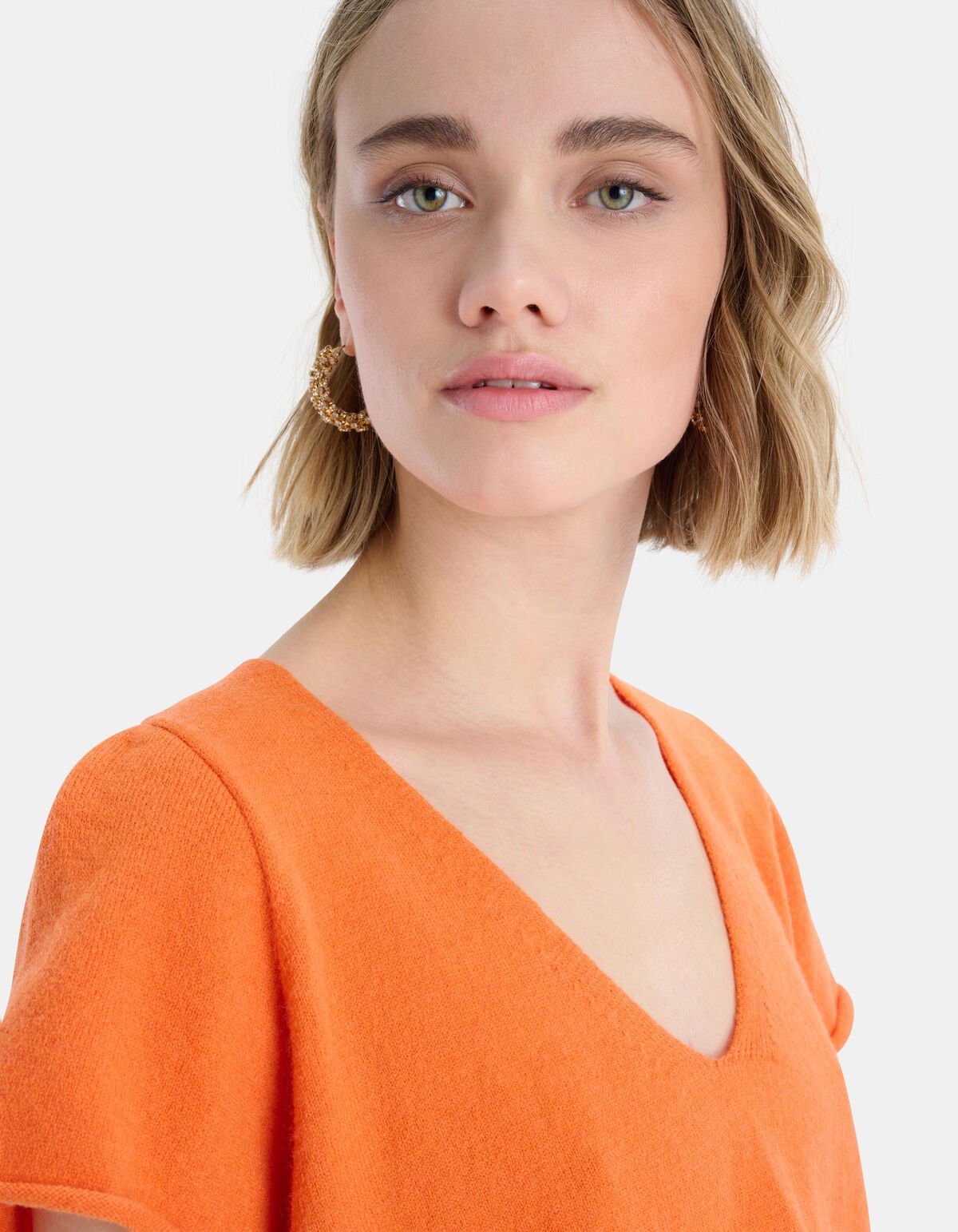 Gebreide V-Hals Top Oranje EKSEPT