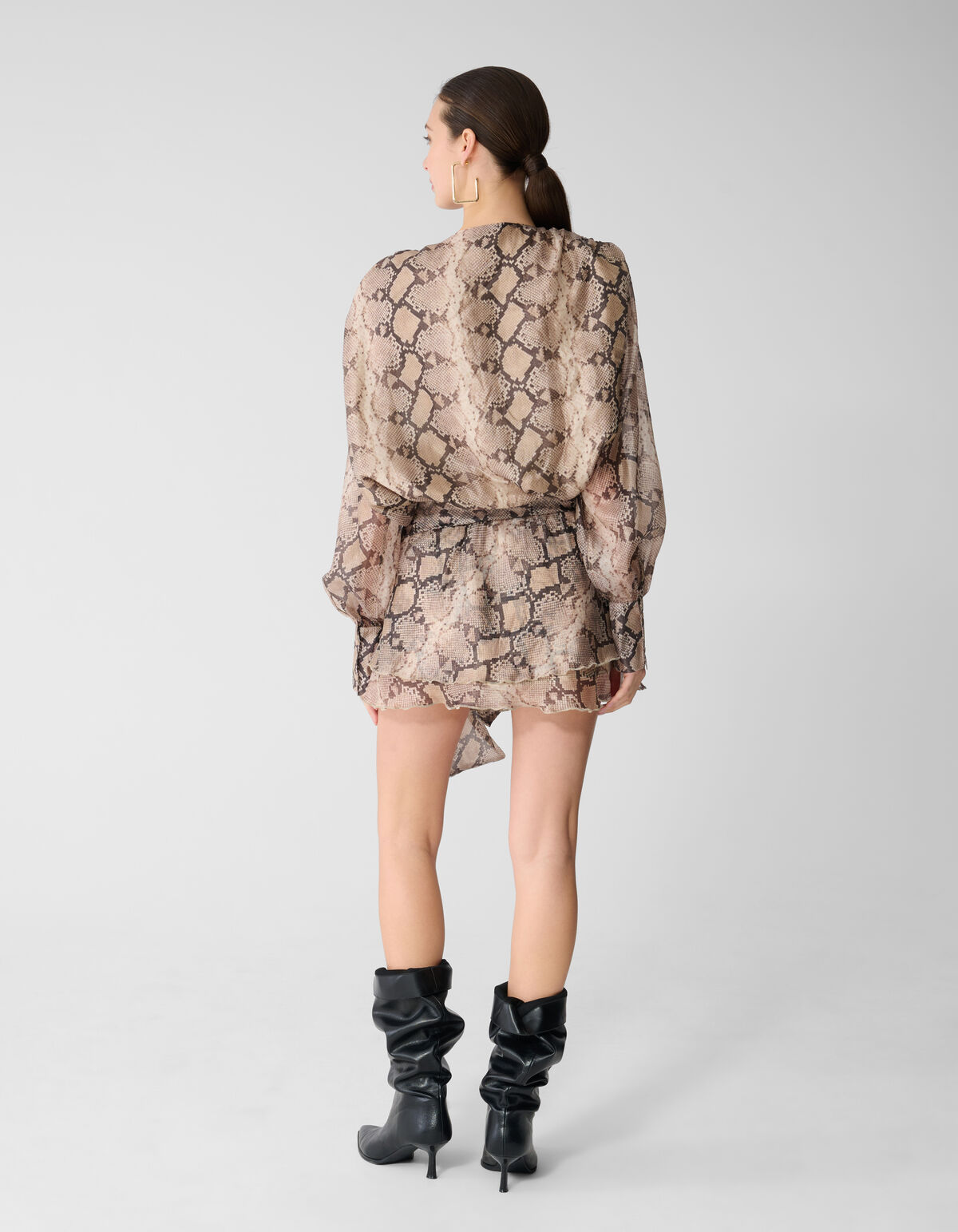 Snake Ruffle Mini Jurk Lichtbruin SHOEBY WOMEN