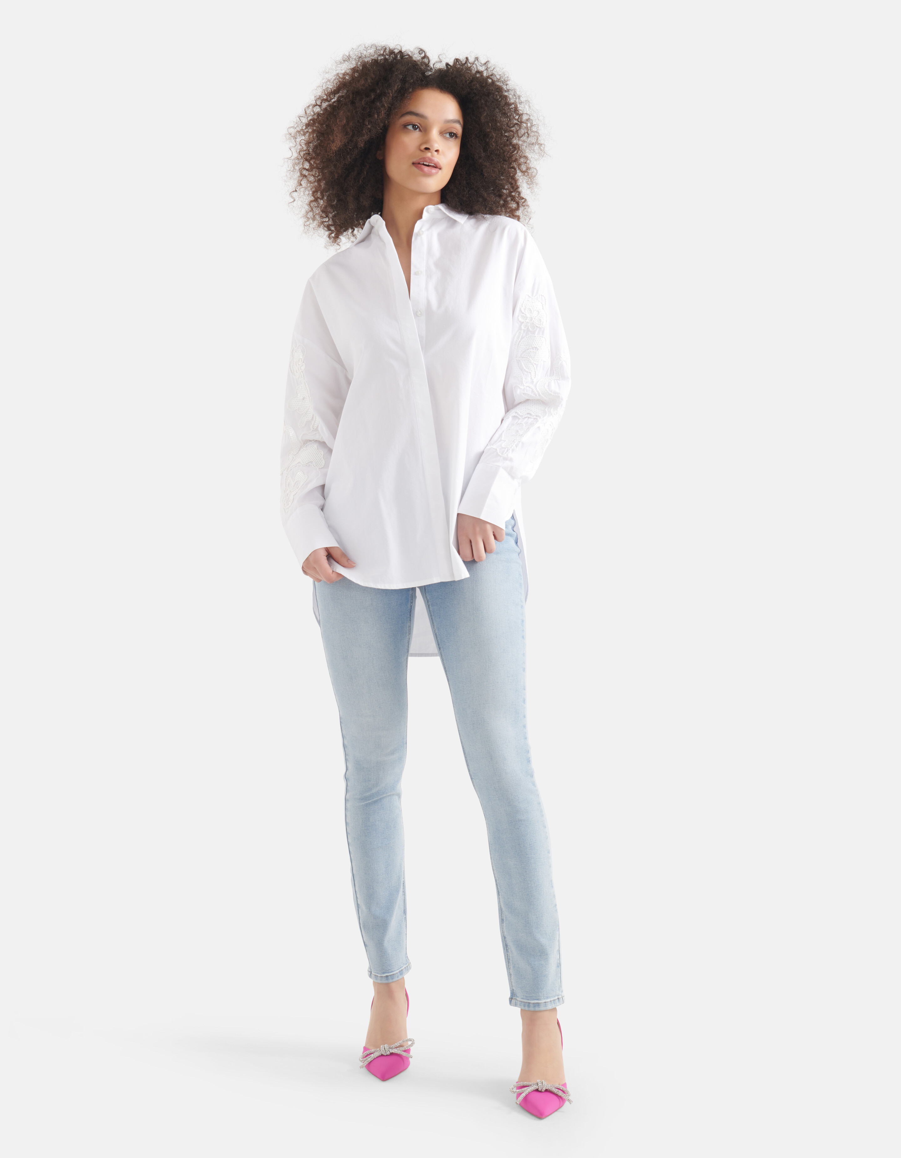 Pailletten Poplin Blouse Wit SHOEBY WOMEN