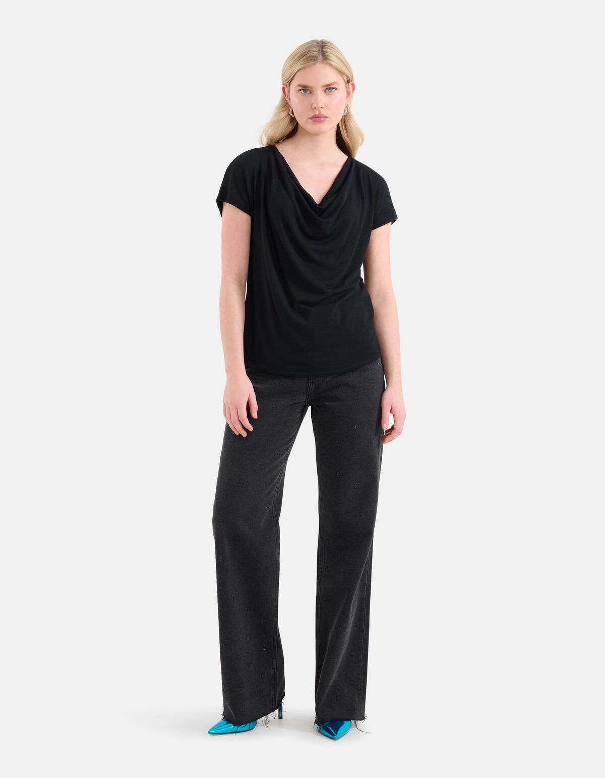 Gedrapeerde Top Zwart SHOEBY WOMEN