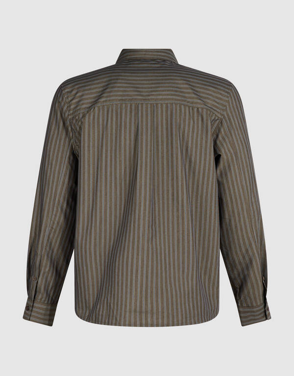 Relaxed Fit Gestreept Overhemd Donkerbruin SHOEBY MEN
