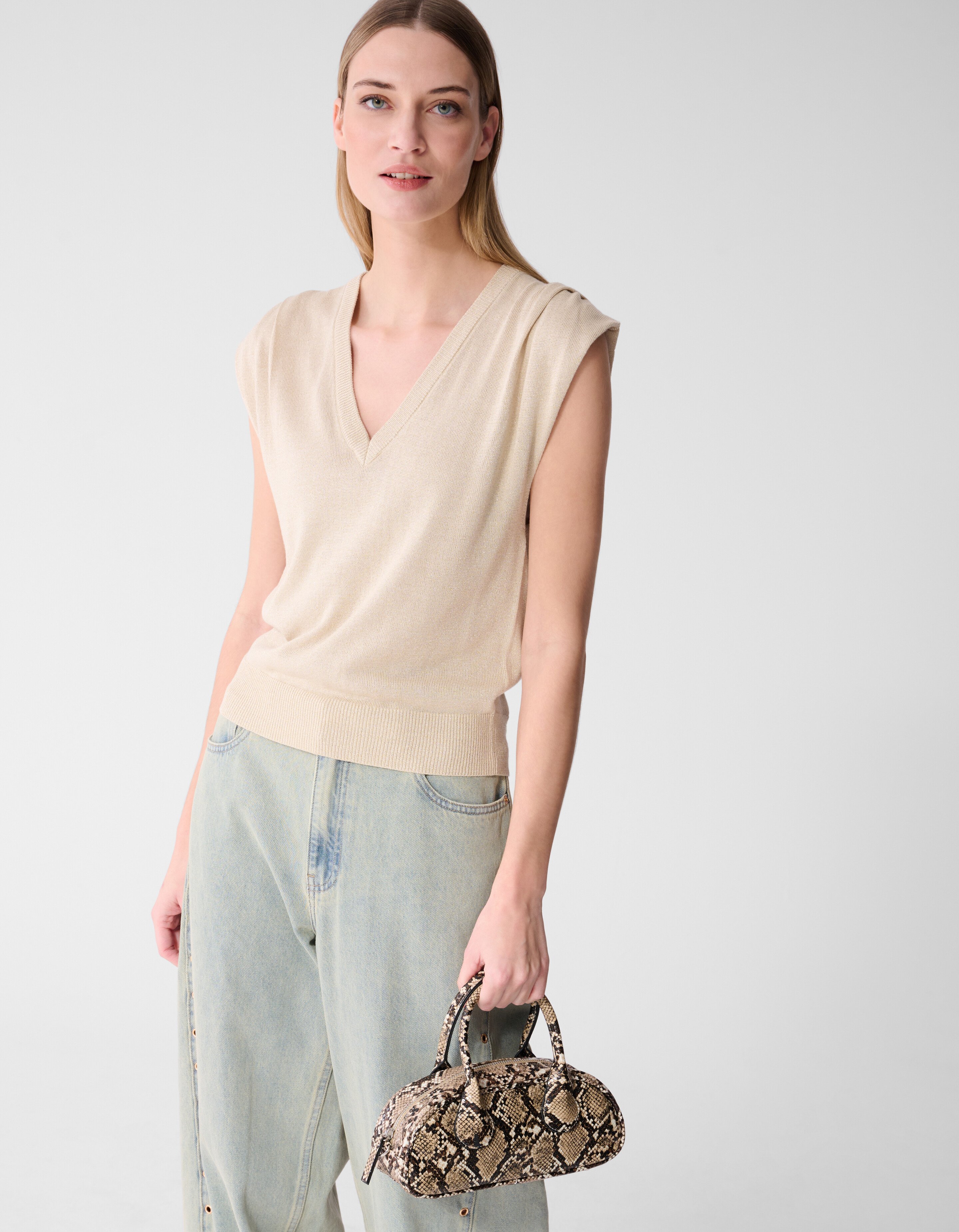 Glitter V-Neck Top Zand SHOEBY WOMEN