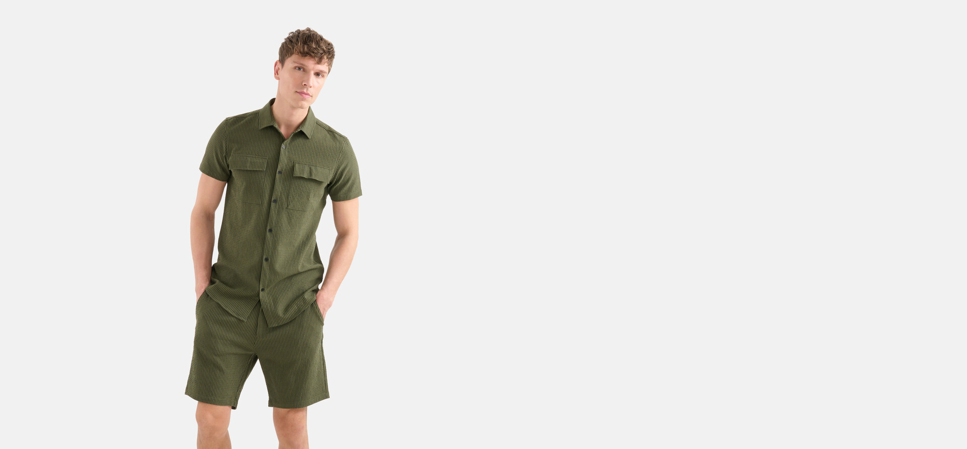 Gestreepte Seersucker Overhemd Groen SHOEBY MEN