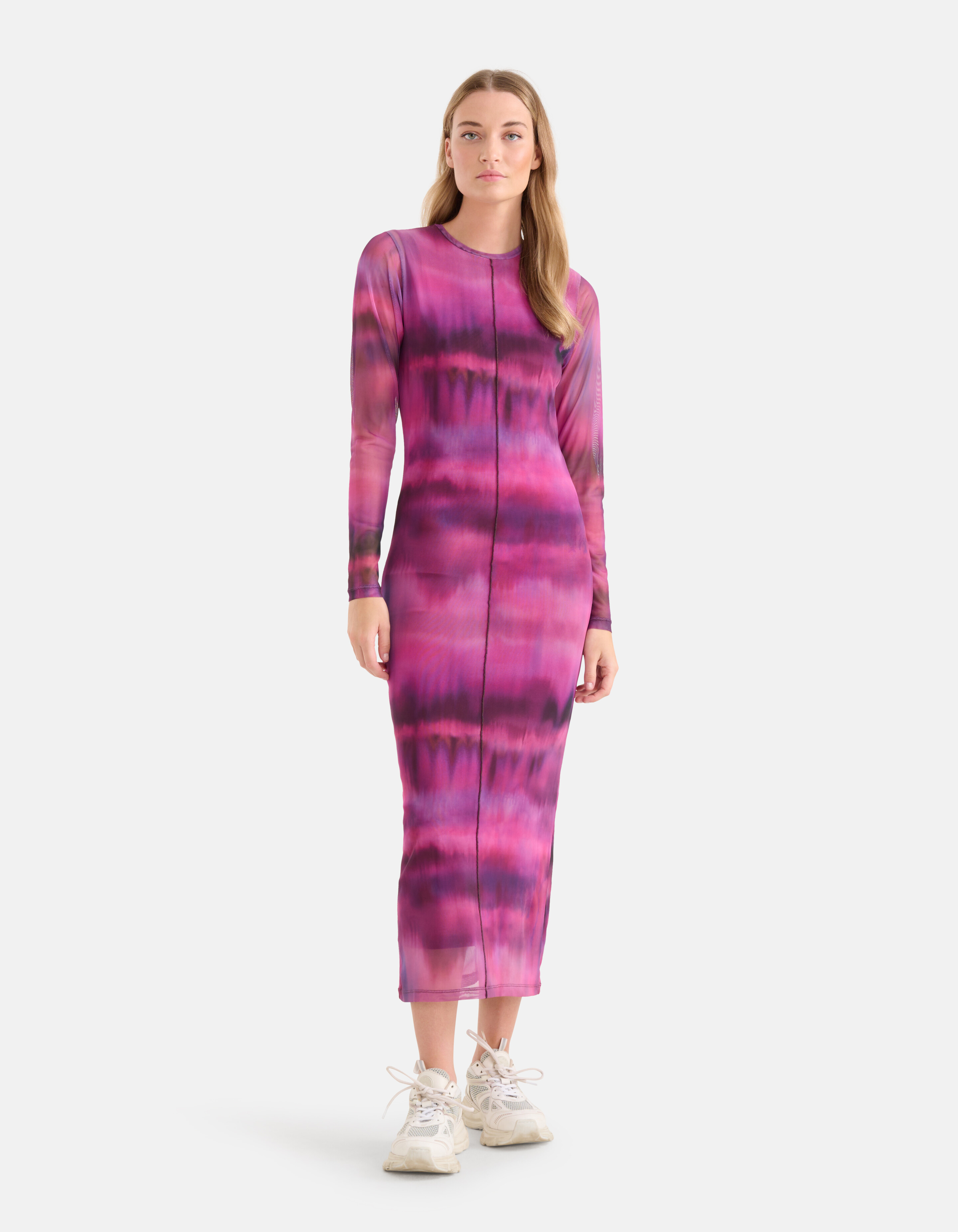 Blurry Stripe Mesh Jurk Roze SHOEBY WOMEN